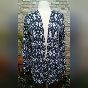 Grace Elements Cardigan Sweater Gold Toggle‎ Blue White Diamond Large